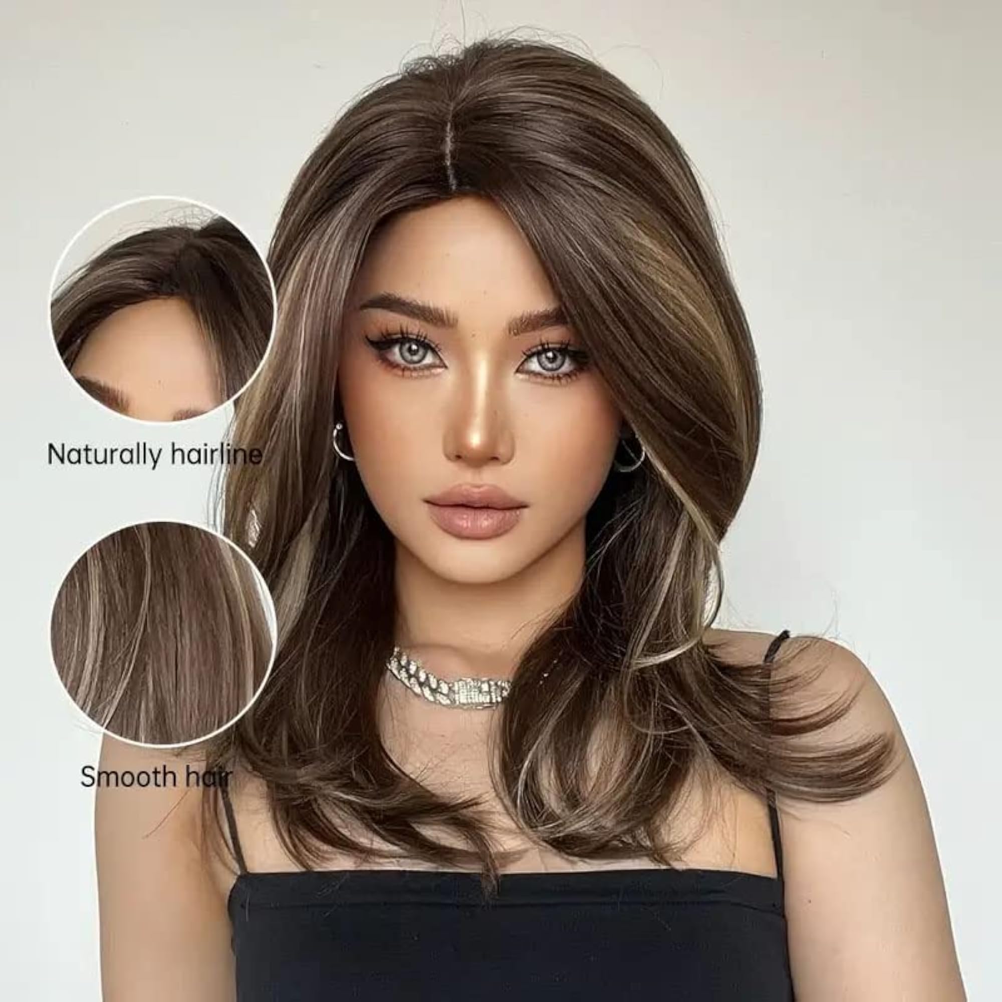 Brown Mixed Blonde Highlight Shoulder Length Wig